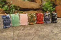 Hand Made Mixed Box Set of 12 Gemstone Owl Pendants with Gold Clasp - Sold Per Box - From Southern Africa
