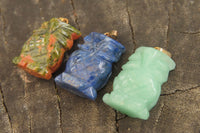 Hand Made Mixed Box Set of 12 Gemstone Owl Pendants with Gold Clasp - Sold Per Box - From Southern Africa