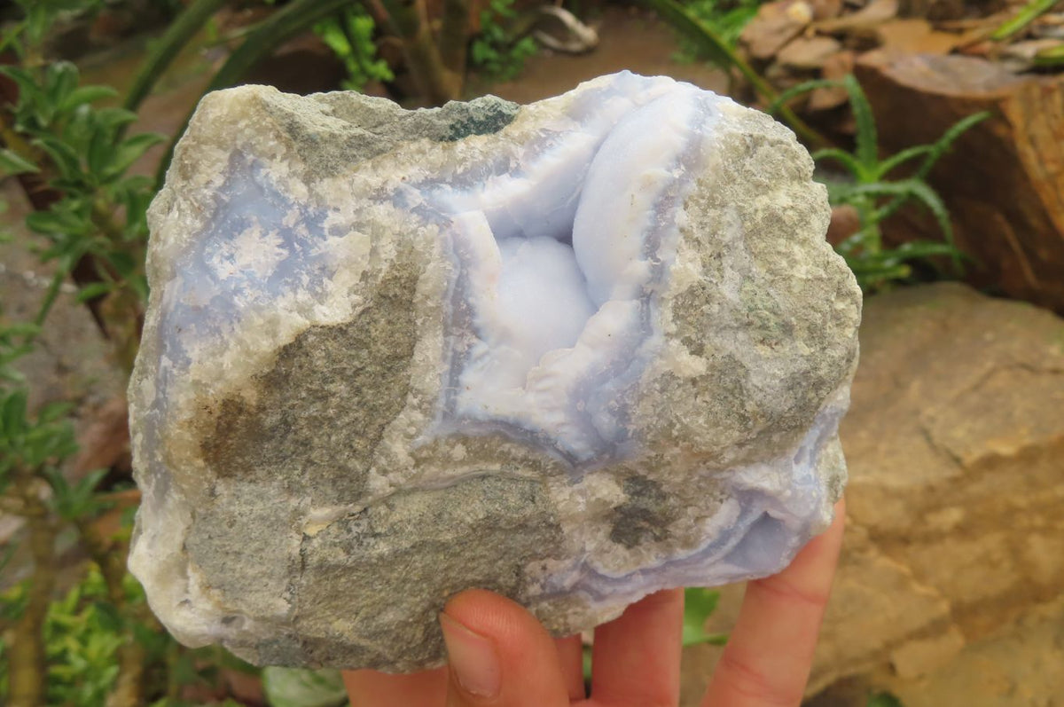 Natural Blue Lace Agate Geode Specimens x 3 From Nsanje, Malawi - Toprock Gemstones and Minerals 