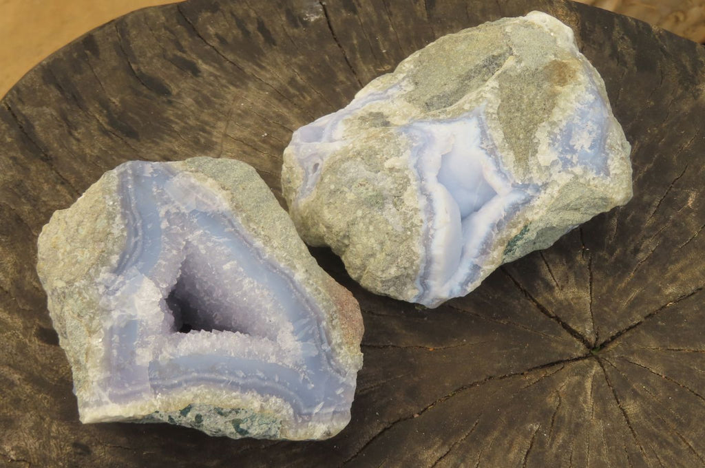 Natural Blue Lace Agate Geode Specimens x 3 From Nsanje, Malawi - Toprock Gemstones and Minerals 