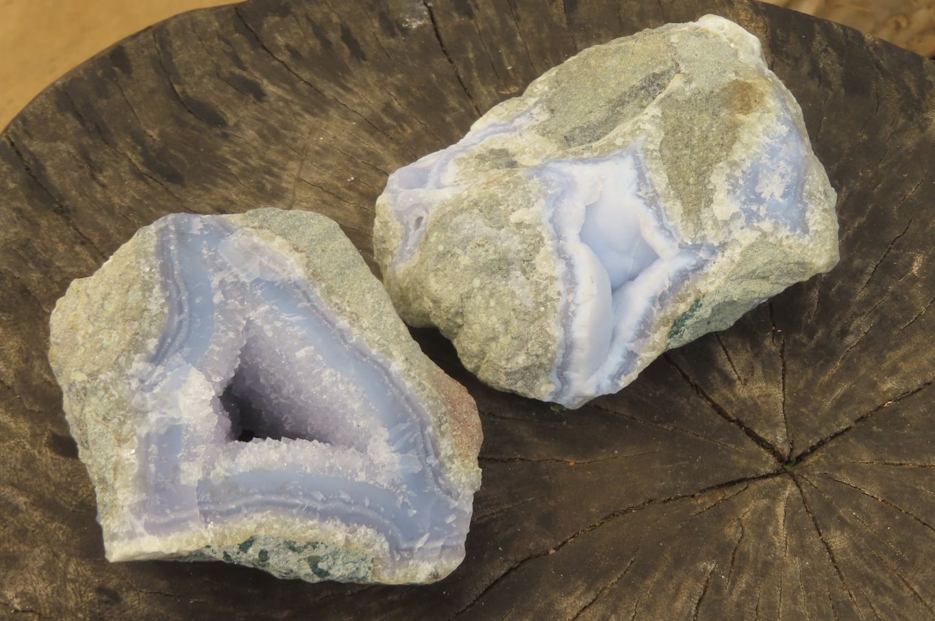 Natural Blue Lace Agate Geode Specimens x 3 From Nsanje, Malawi - Toprock Gemstones and Minerals 