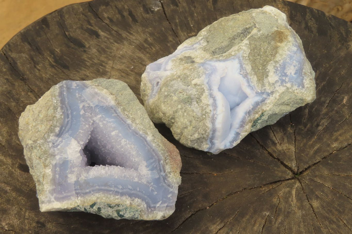 Natural Blue Lace Agate Geode Specimens x 3 From Nsanje, Malawi - Toprock Gemstones and Minerals 