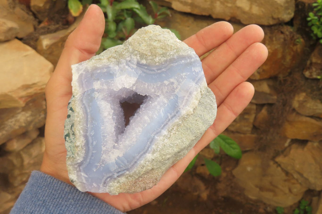 Natural Blue Lace Agate Geode Specimens x 3 From Nsanje, Malawi - Toprock Gemstones and Minerals 