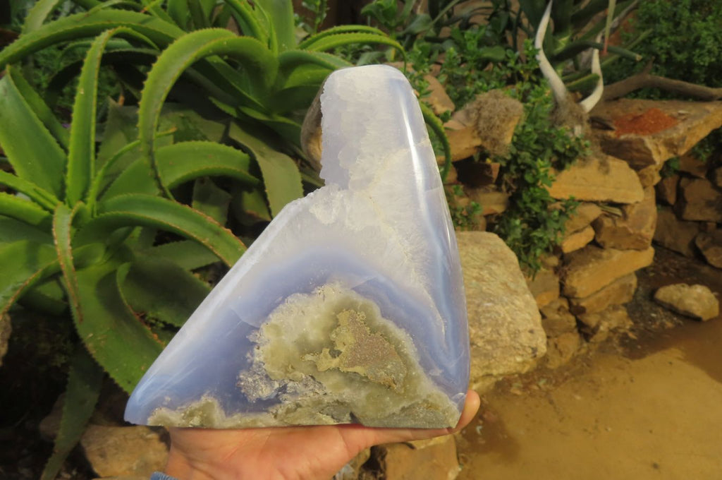 Polished Blue Lace Agate Standing Free Form x 1 From Nsanje, Malawi - Toprock Gemstones and Minerals 