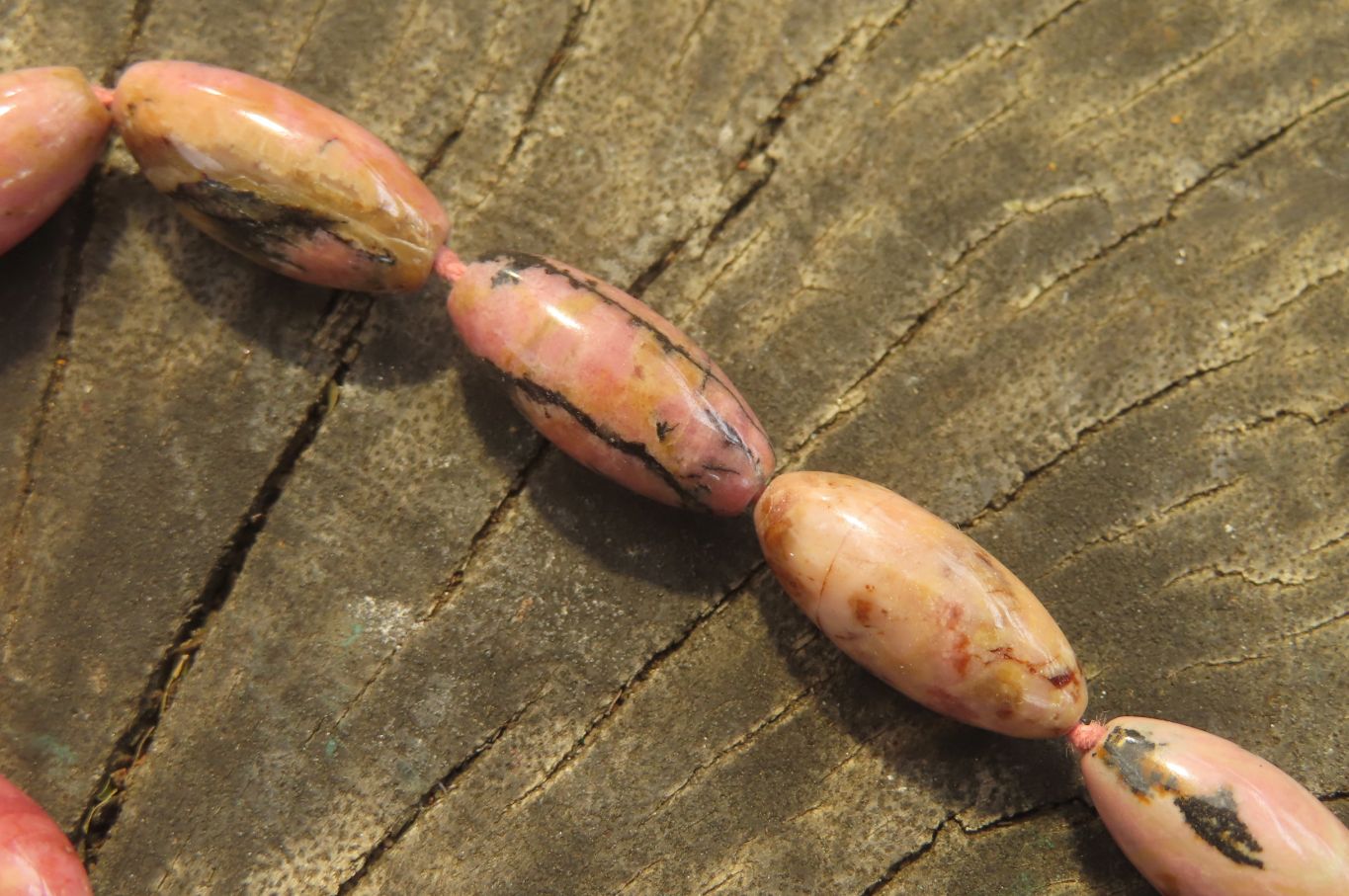 Polished Pink Rhodonite Barrel Shaped Beaded Necklace - Sold Per Item - From Madagascar - Toprock Gemstones and Minerals 