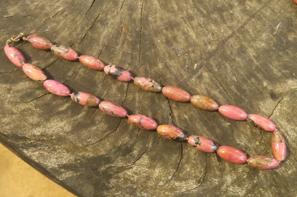 Polished Pink Rhodonite Barrel Shaped Beaded Necklace - Sold Per Item - From Madagascar - Toprock Gemstones and Minerals 