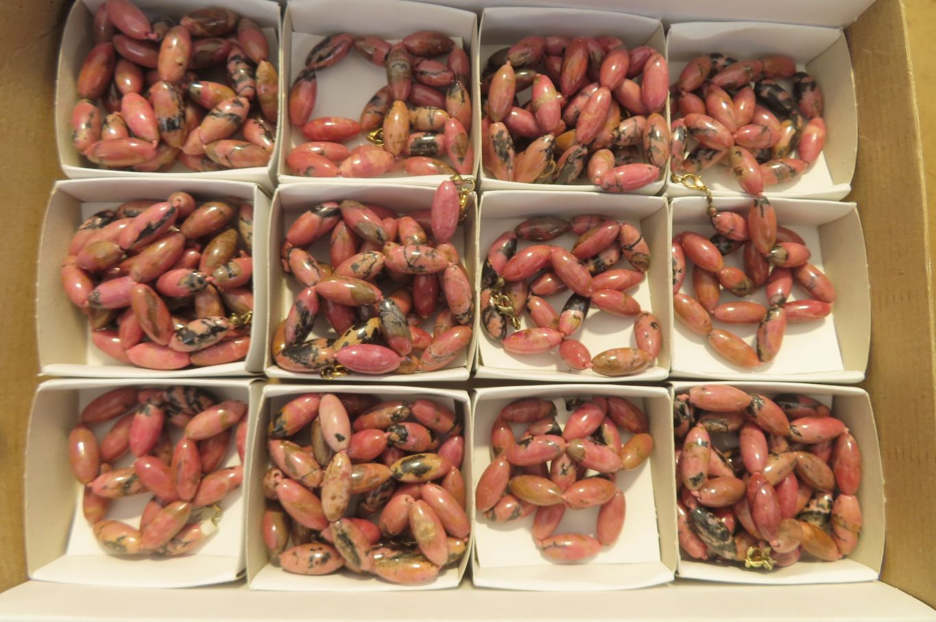 Polished Pink Rhodonite Barrel Shaped Beaded Necklace - Sold Per Item - From Madagascar - Toprock Gemstones and Minerals 