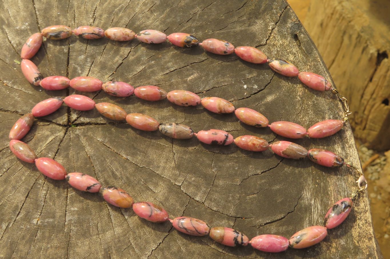 Polished Pink Rhodonite Barrel Shaped Beaded Necklace - Sold Per Item - From Madagascar - Toprock Gemstones and Minerals 