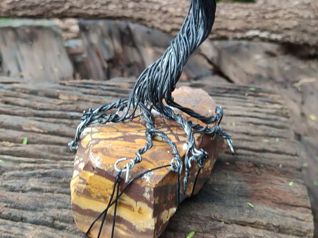 Hand Made Clear Quartz Copper Wire Wrap Tree On Cobbed Nguni Jasper x 1 From South Africa - Toprock Gemstones and Minerals 