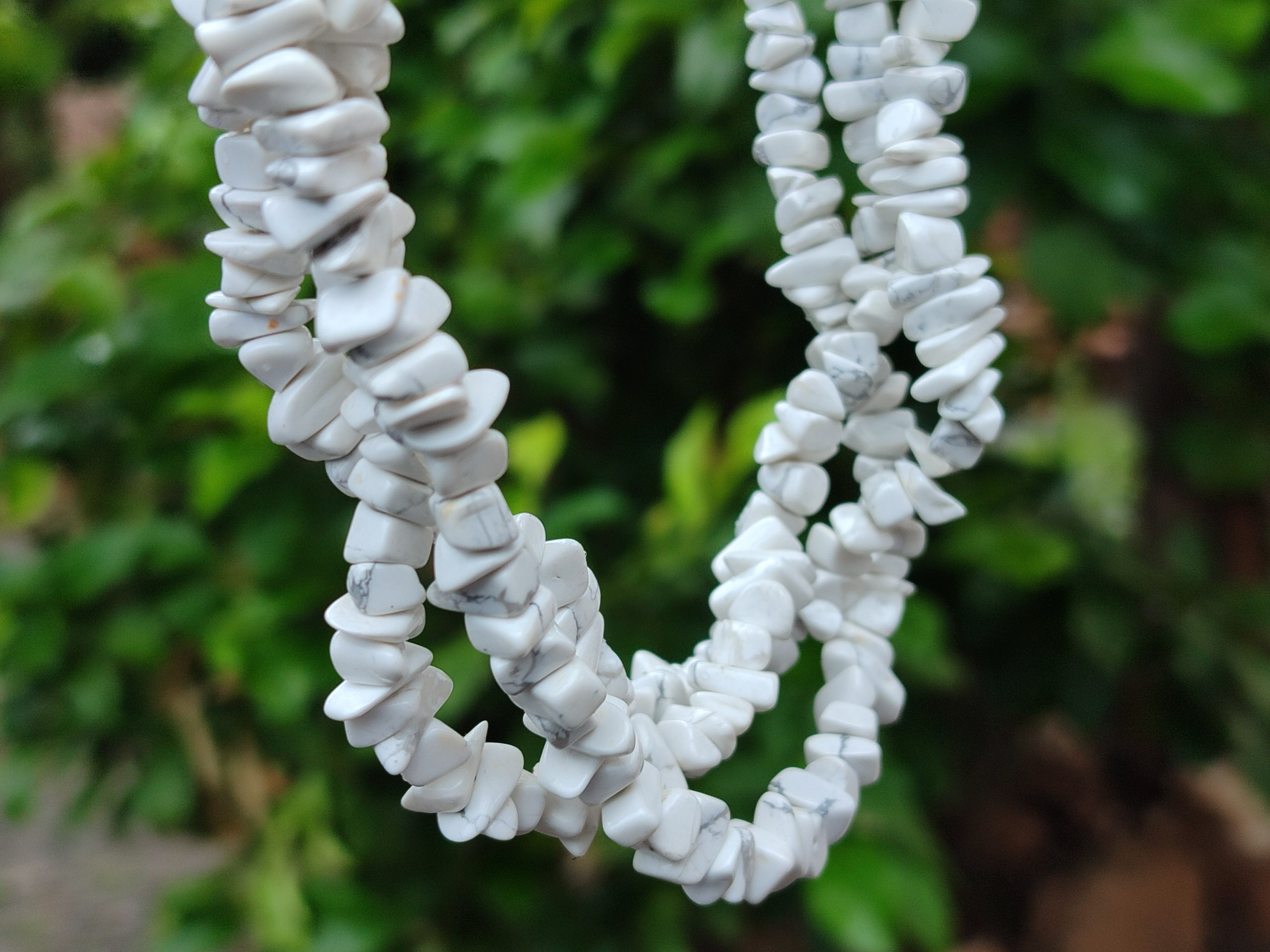 Polished White Magnesite - Howlite Tumble Chip Beaded Necklace - Sold Per Item - From Zimbabwe - Toprock Gemstones and Minerals 