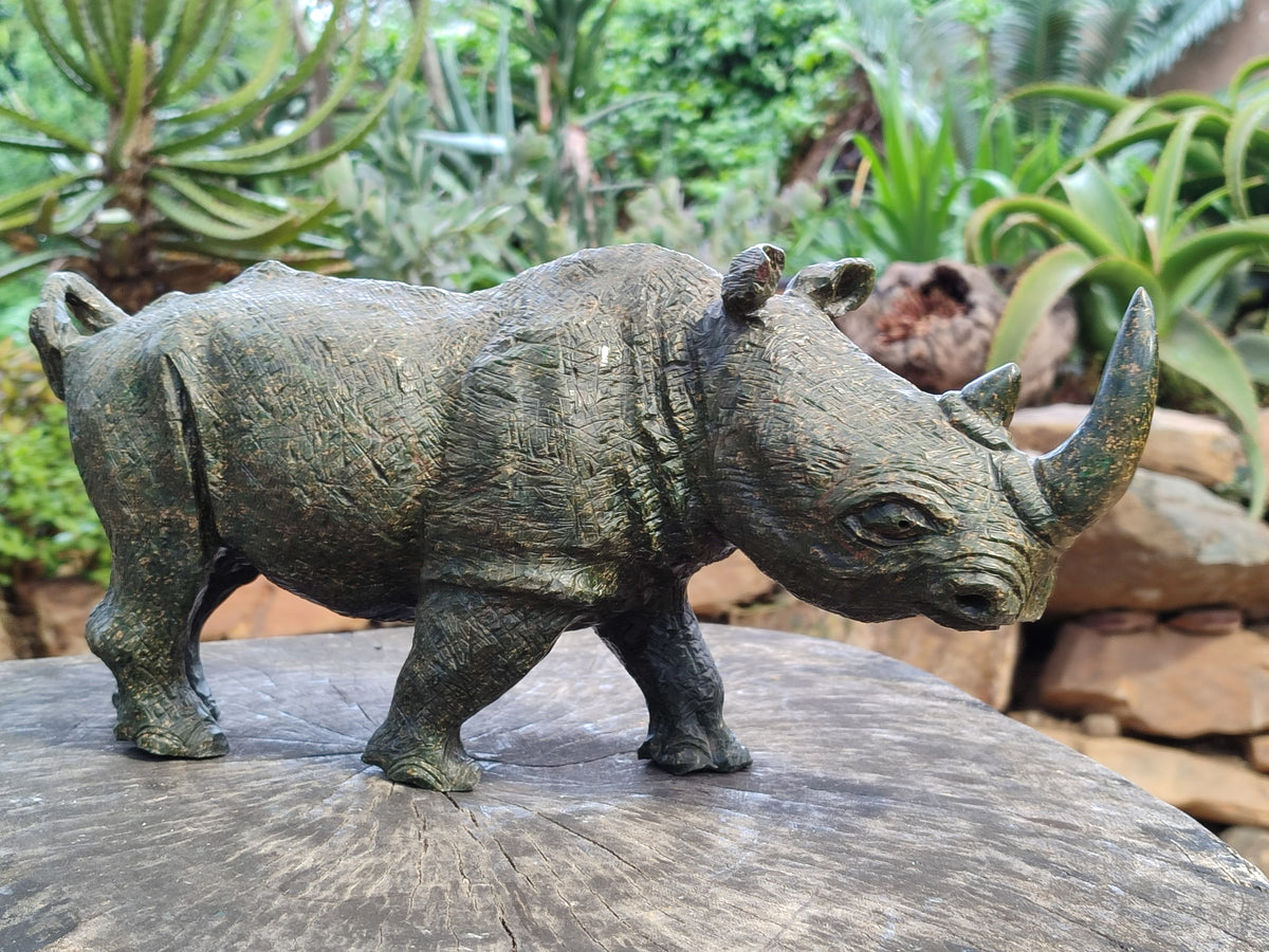 Hand Made Green Verdite Rhino Carving x 1 From Zimbabwe - Toprock Gemstones and Minerals 