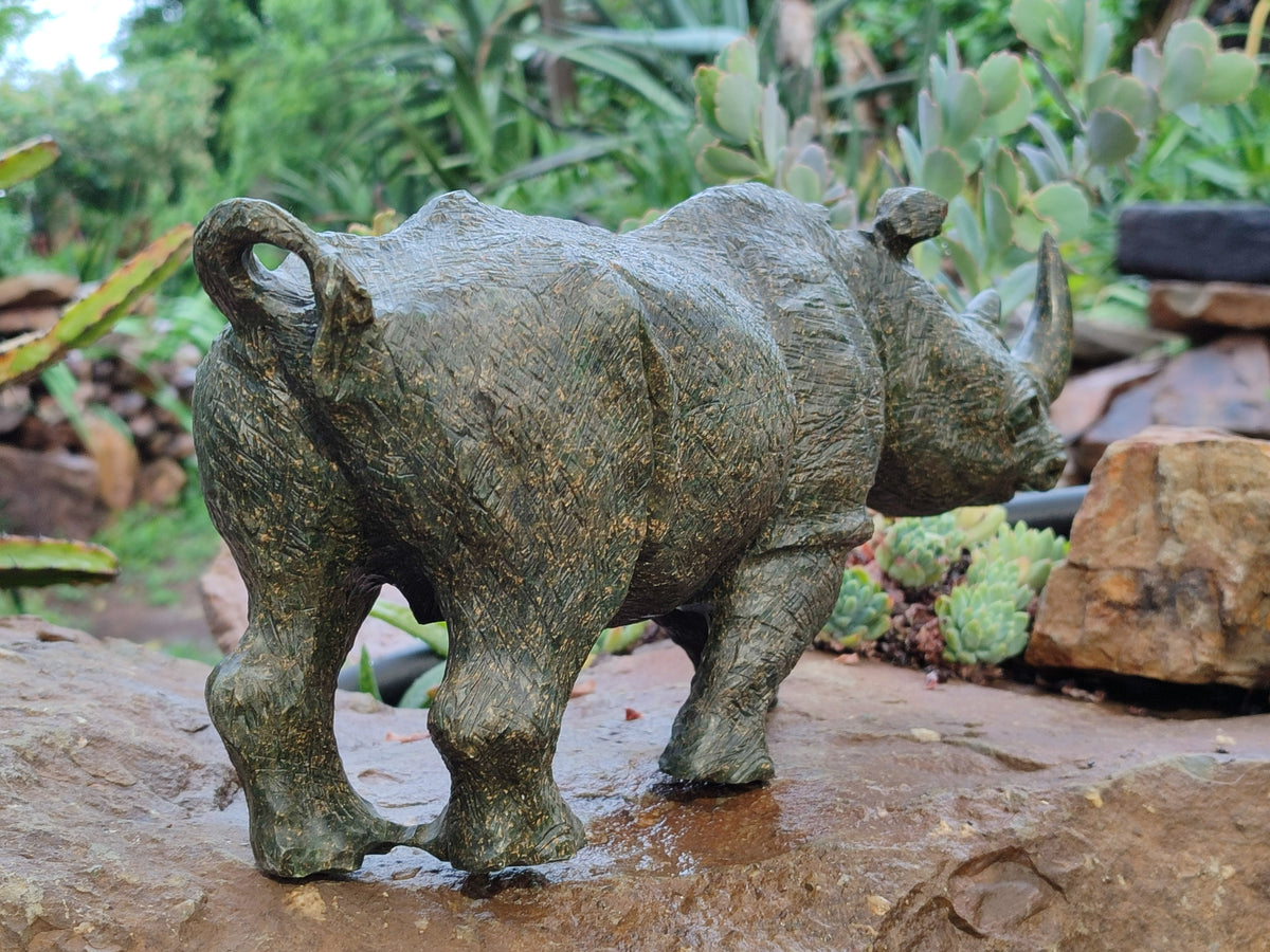 Hand Made Green Verdite Rhino Carving x 1 From Zimbabwe - Toprock Gemstones and Minerals 