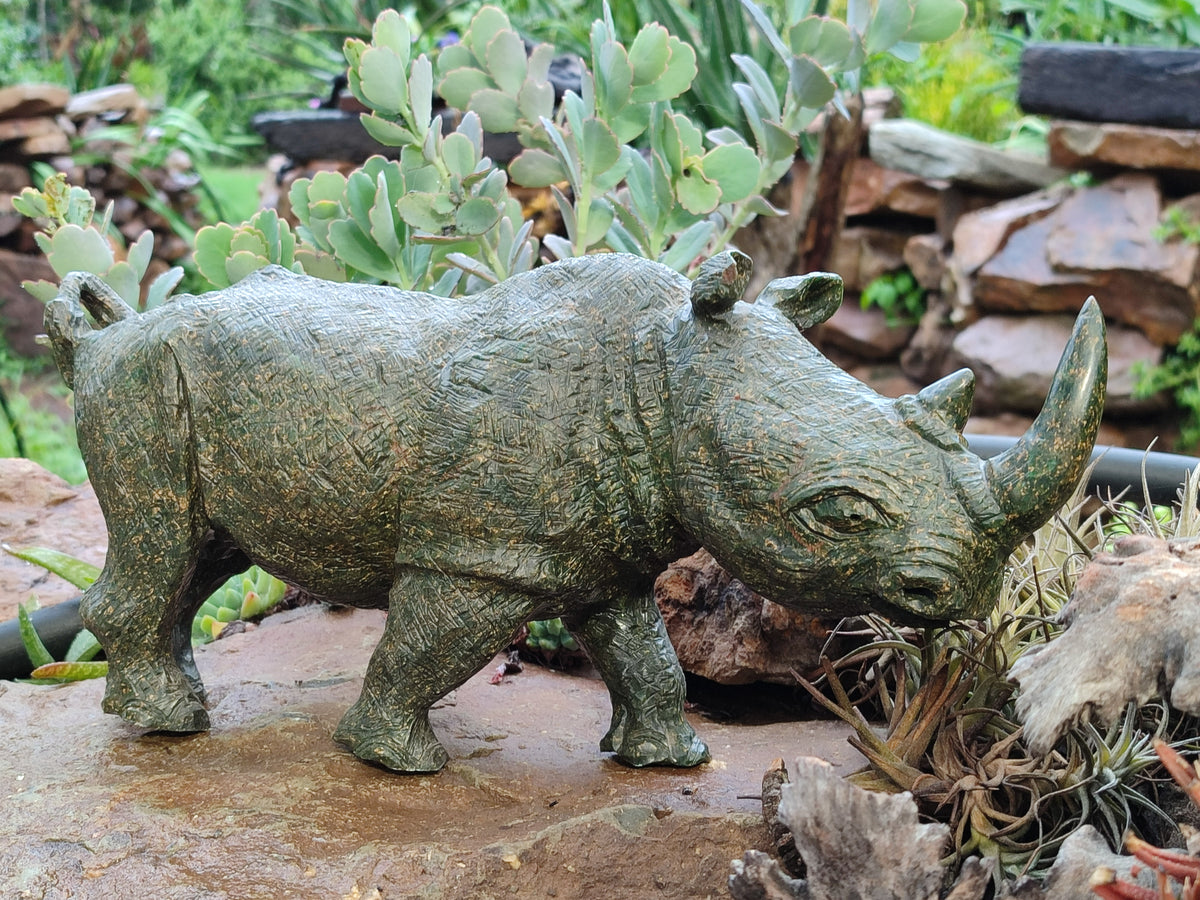 Hand Made Green Verdite Rhino Carving x 1 From Zimbabwe - Toprock Gemstones and Minerals 