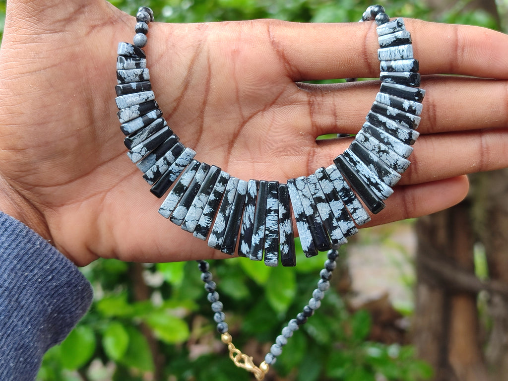 Polished Snowflake Obsidian Beaded Egyptian Choker Necklace - Sold per Item - From Mexico - Toprock Gemstones and Minerals 