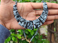 Polished Snowflake Obsidian Beaded Egyptian Choker Necklace - Sold per Item - From Mexico