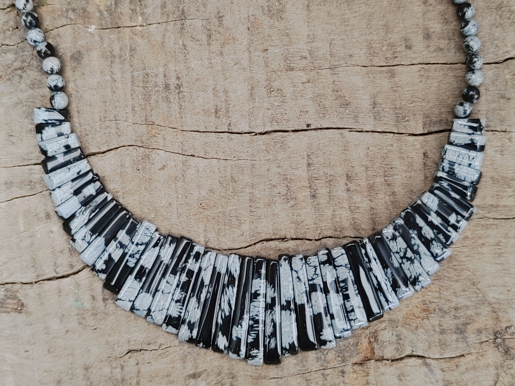 Polished Snowflake Obsidian Beaded Egyptian Choker Necklace - Sold per Item - From Mexico - Toprock Gemstones and Minerals 