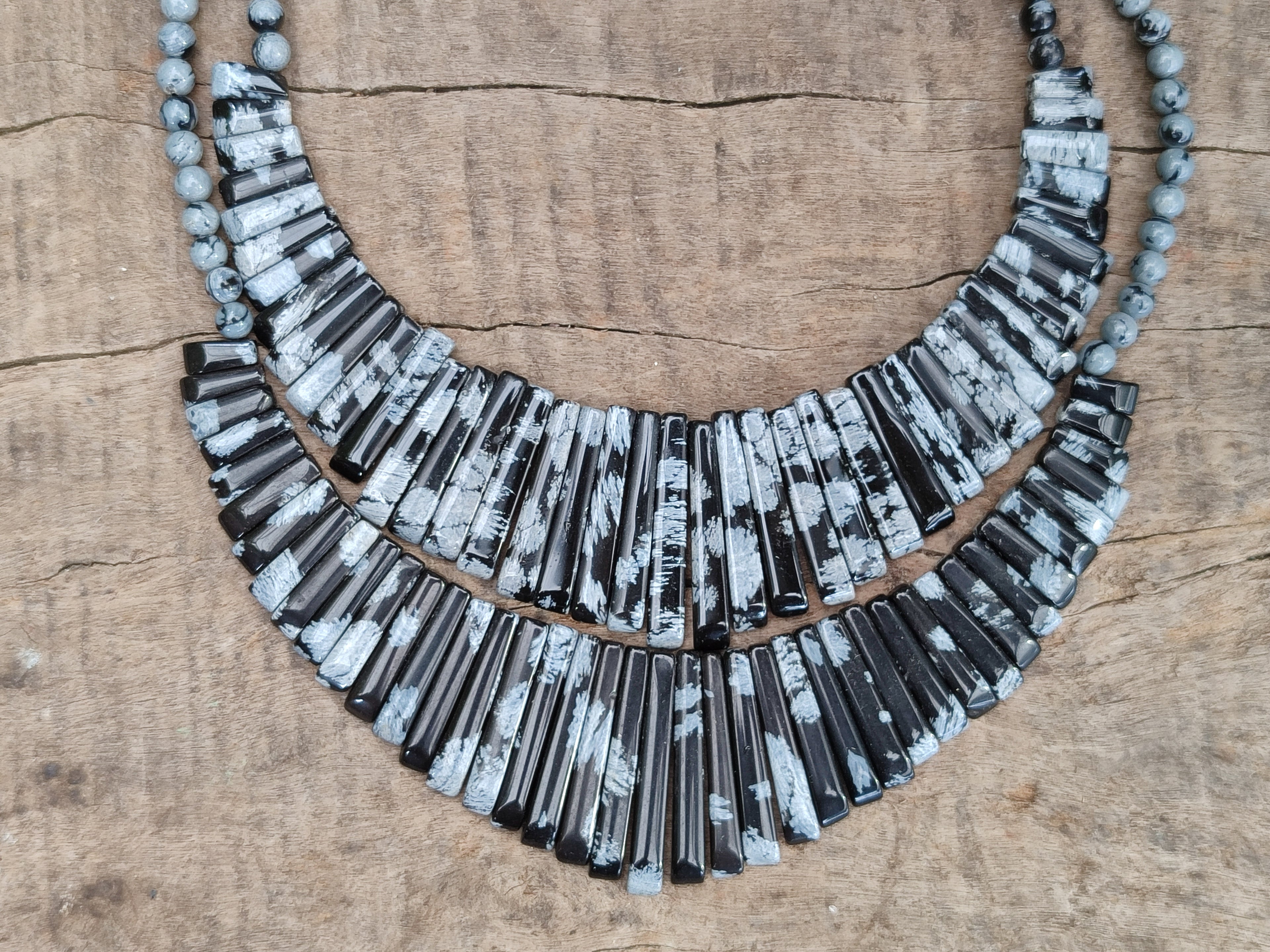 Polished Snowflake Obsidian Beaded Egyptian Choker Necklace - Sold per Item - From Mexico - Toprock Gemstones and Minerals 