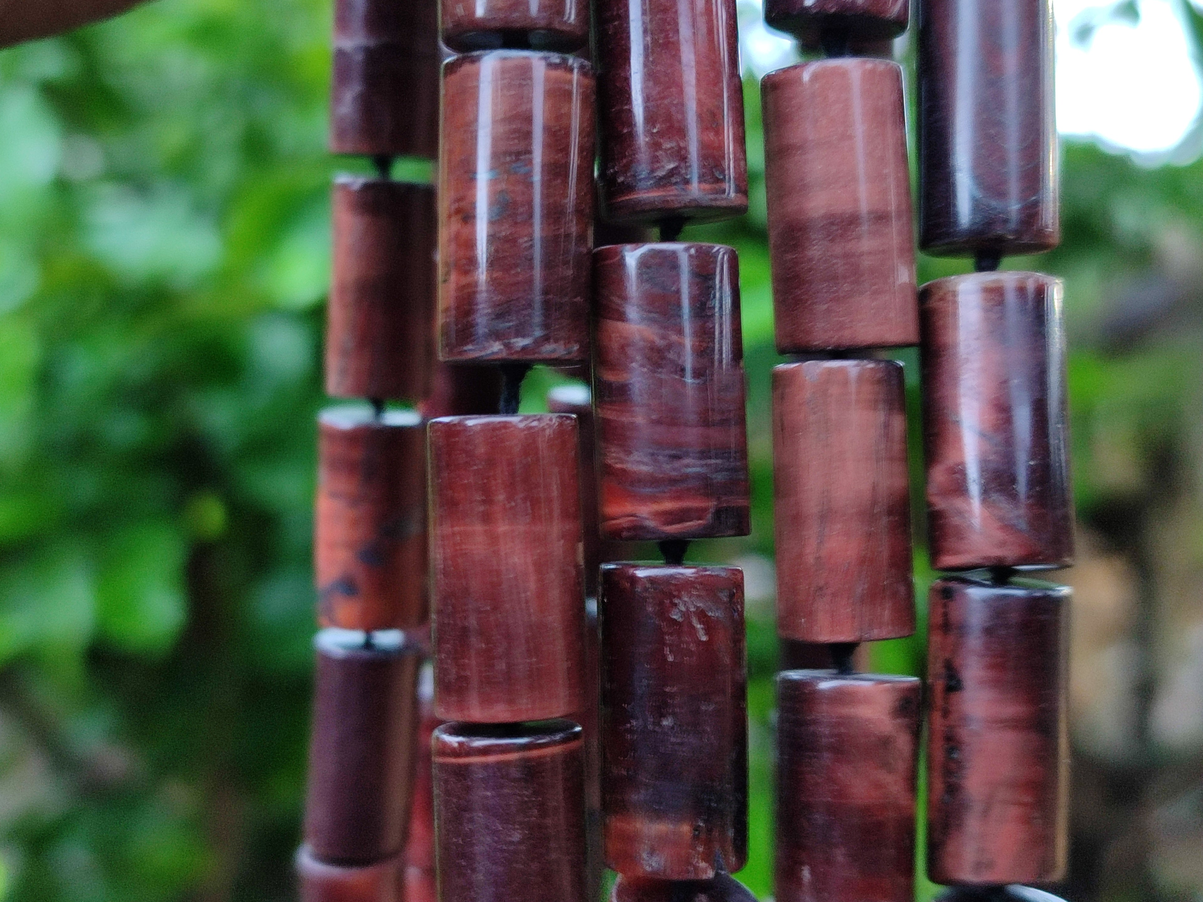 Polished Red Tigers Eye Cylinder Shaped Beaded Necklace with Cabochons on Clasp - Sold Per Item - From South Africa - Toprock Gemstones and Minerals 