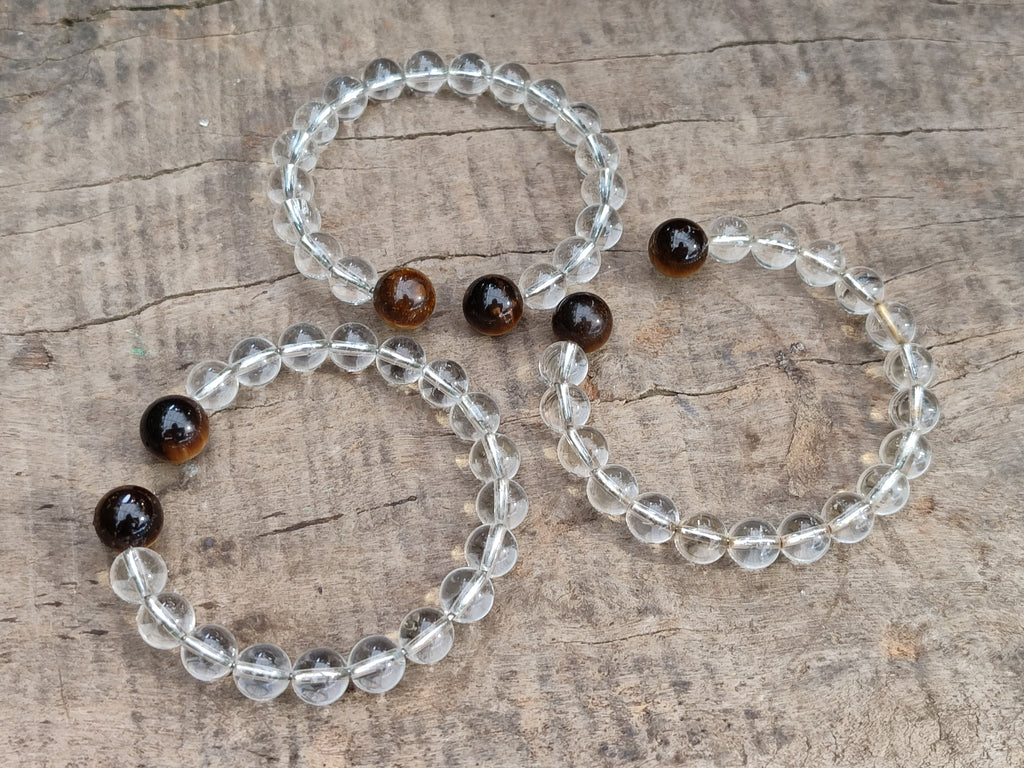 Polished Quartz Crystal & Tigers Eye Clip On Bracelet - sold per Item - From Brazil - Toprock Gemstones and Minerals 