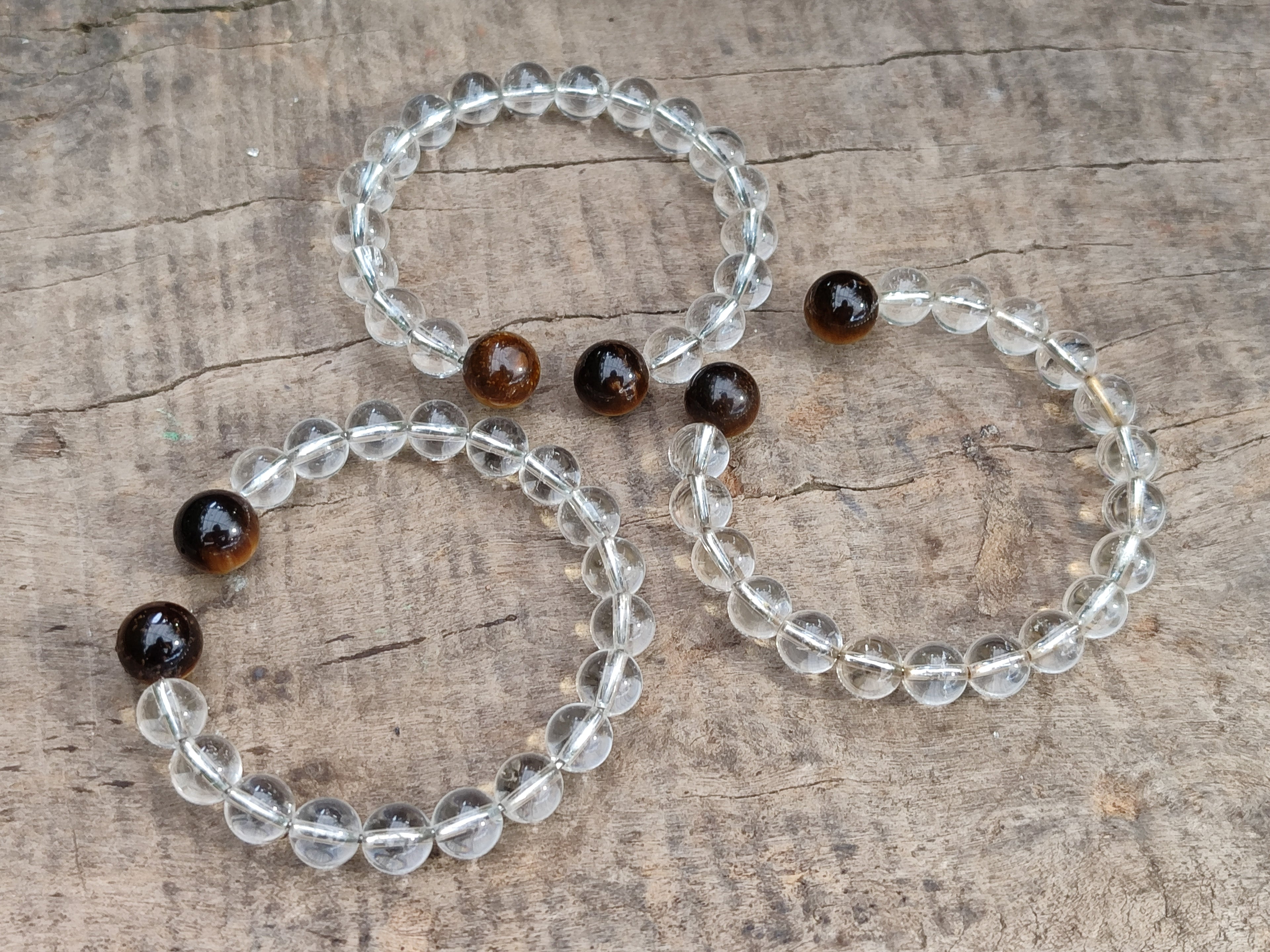 Polished Quartz Crystal & Tigers Eye Clip On Bracelet - sold per Item - From Brazil - Toprock Gemstones and Minerals 