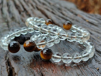 Polished Quartz Crystal & Tigers Eye Clip On Bracelet - sold per Item - From Brazil - Toprock Gemstones and Minerals 