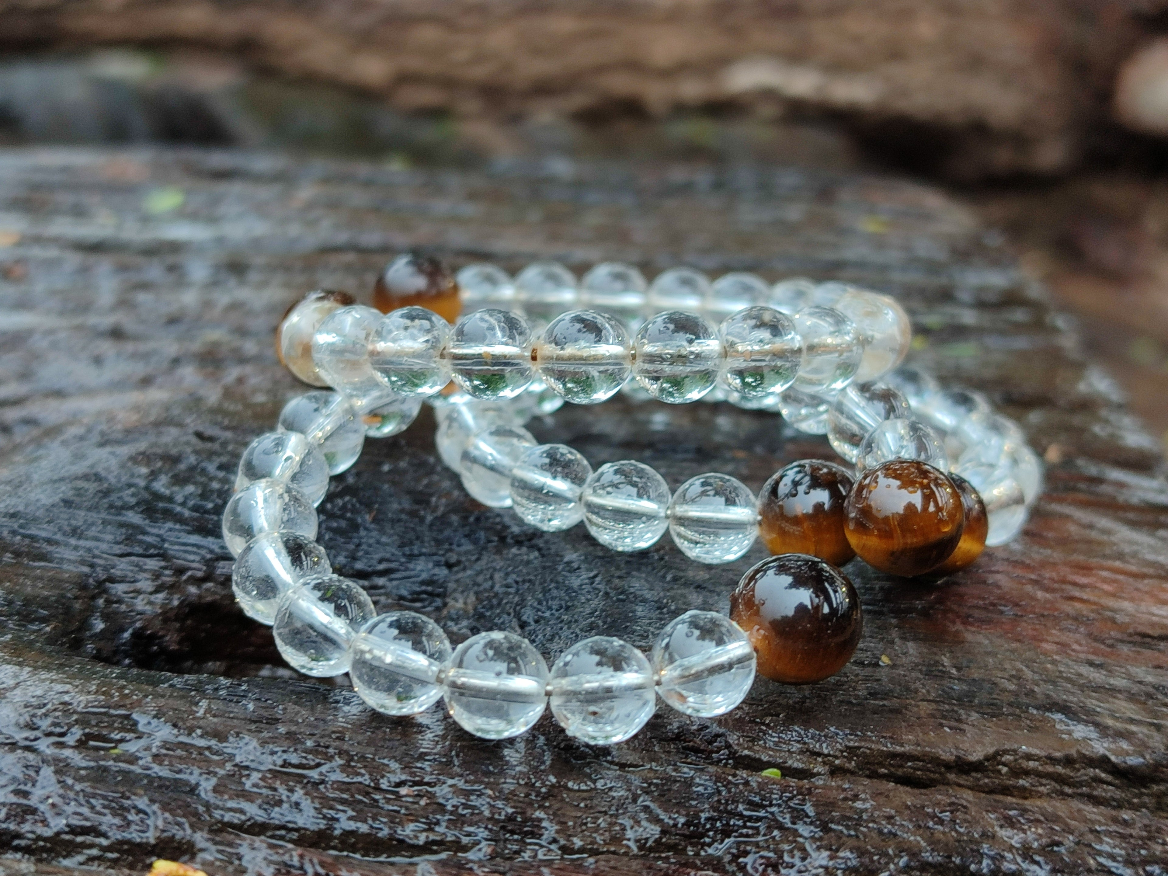 Polished Quartz Crystal & Tigers Eye Clip On Bracelet - sold per Item - From Brazil - Toprock Gemstones and Minerals 