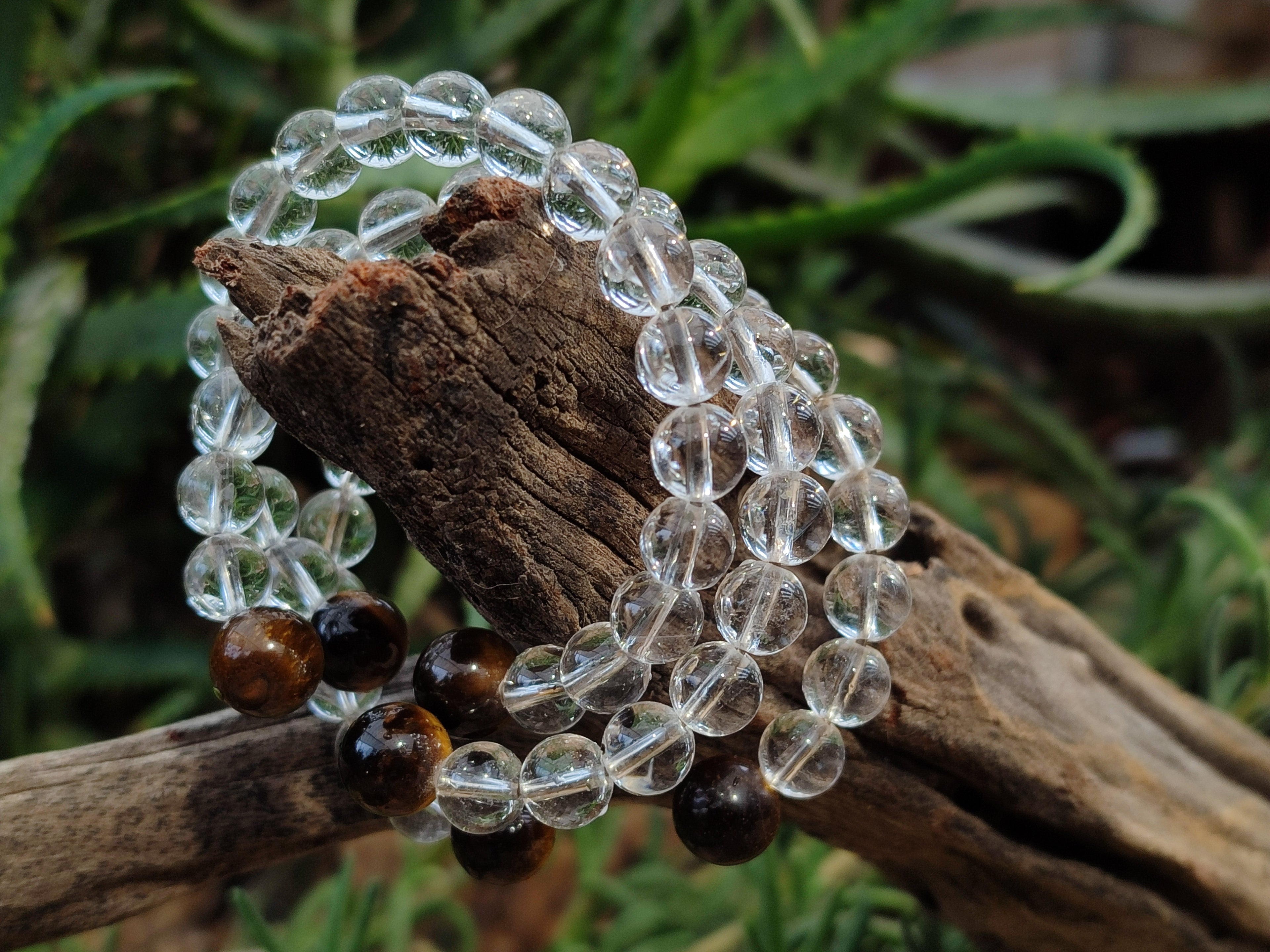 Polished Quartz Crystal & Tigers Eye Clip On Bracelet - sold per Item - From Brazil - Toprock Gemstones and Minerals 