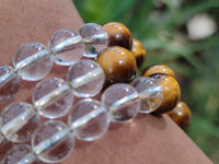 Polished Quartz Crystal & Tigers Eye Clip On Bracelet - sold per Item - From Brazil - Toprock Gemstones and Minerals 