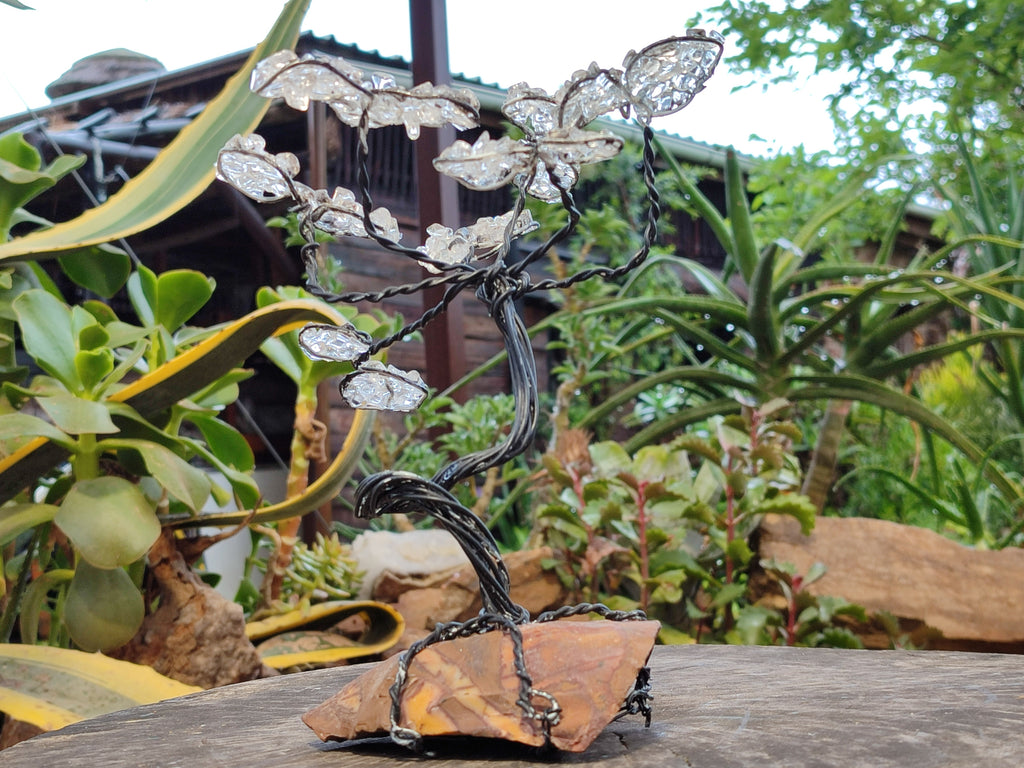 Hand Made Clear Quartz Copper Wire Wrap Tree On Cobbed Nguni Jasper x 1 From South Africa - Toprock Gemstones and Minerals 