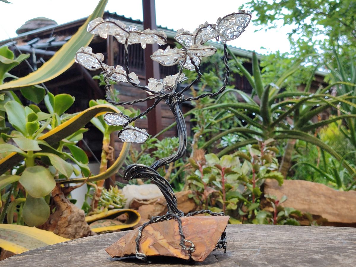 Hand Made Clear Quartz Copper Wire Wrap Tree On Cobbed Nguni Jasper x 1 From South Africa - Toprock Gemstones and Minerals 