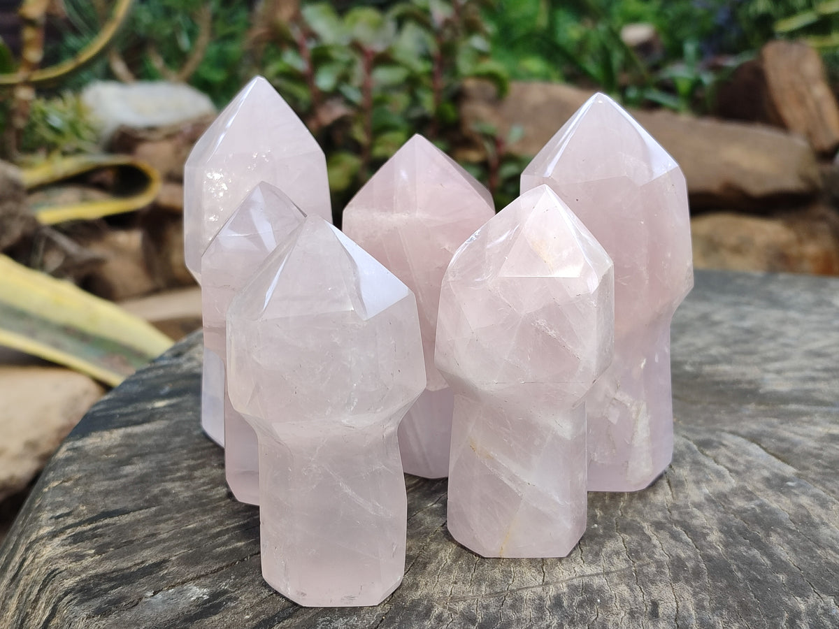 Polished Rose Quartz Sceptre Crystals x 6 From Madagascar - Toprock Gemstones and Minerals 