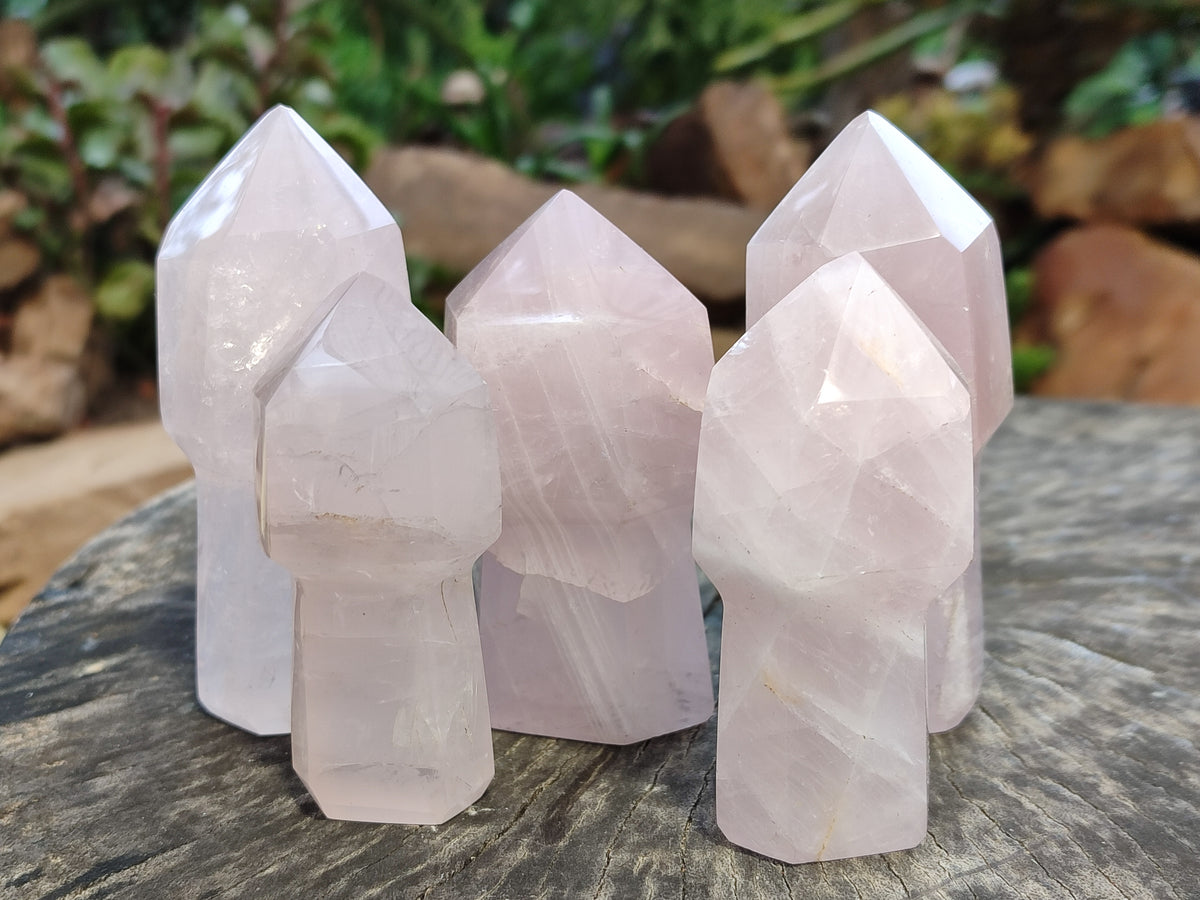 Polished Rose Quartz Sceptre Crystals x 6 From Madagascar - Toprock Gemstones and Minerals 