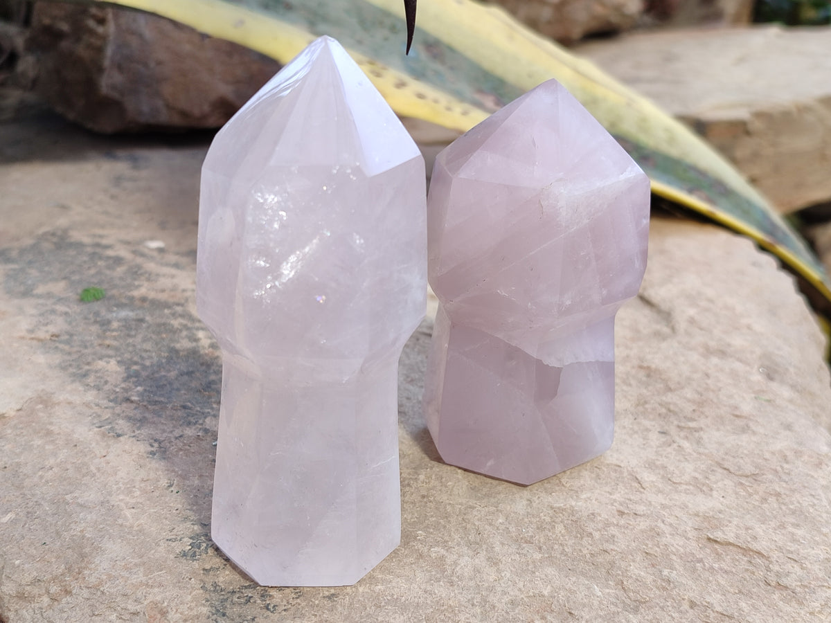 Polished Rose Quartz Sceptre Crystals x 6 From Madagascar - Toprock Gemstones and Minerals 