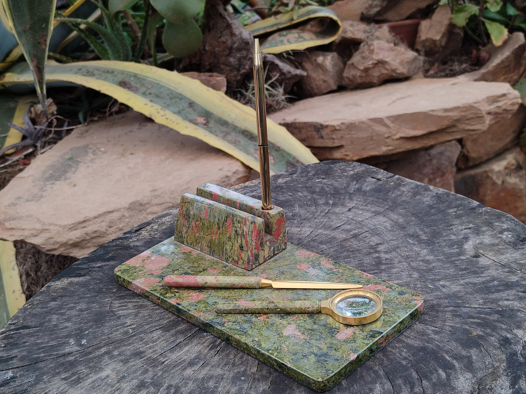 Polished Unakite Desk Set - Sold Per Set - From South Africa - Toprock Gemstones and Minerals 