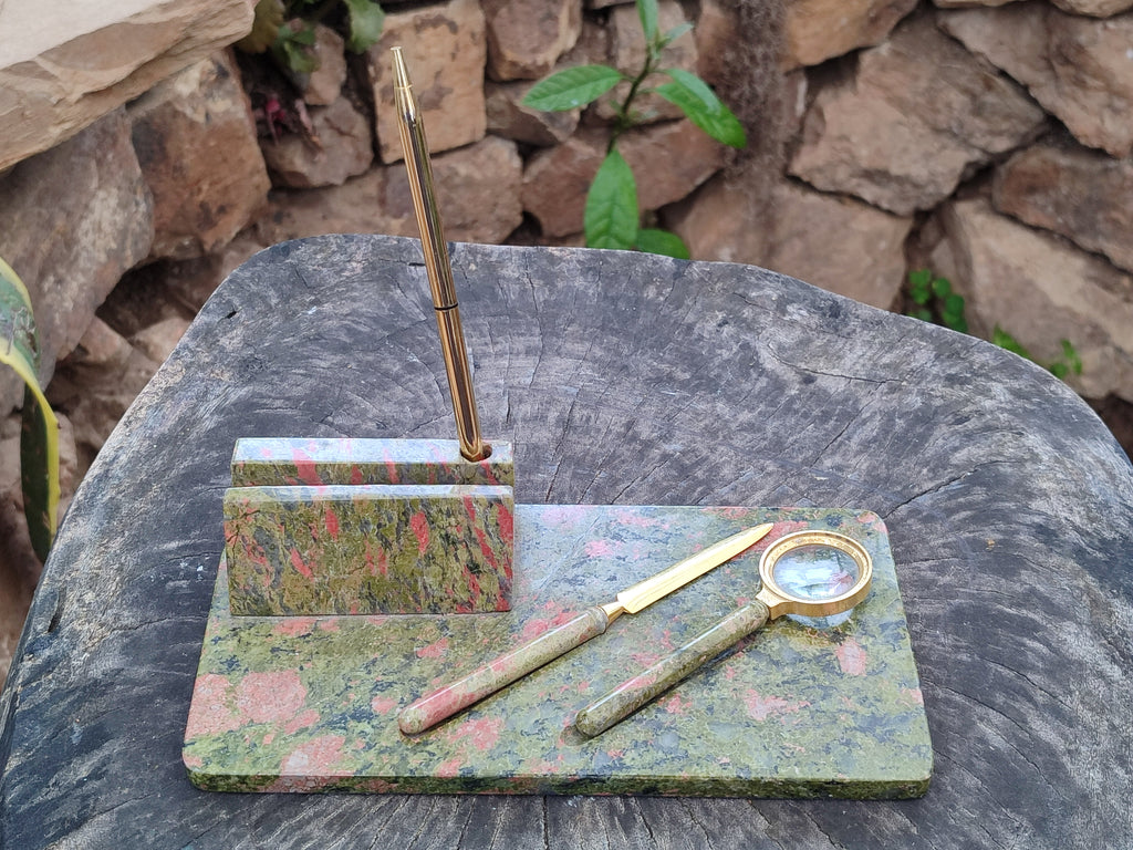 Polished Unakite Desk Set - Sold Per Set - From South Africa - Toprock Gemstones and Minerals 