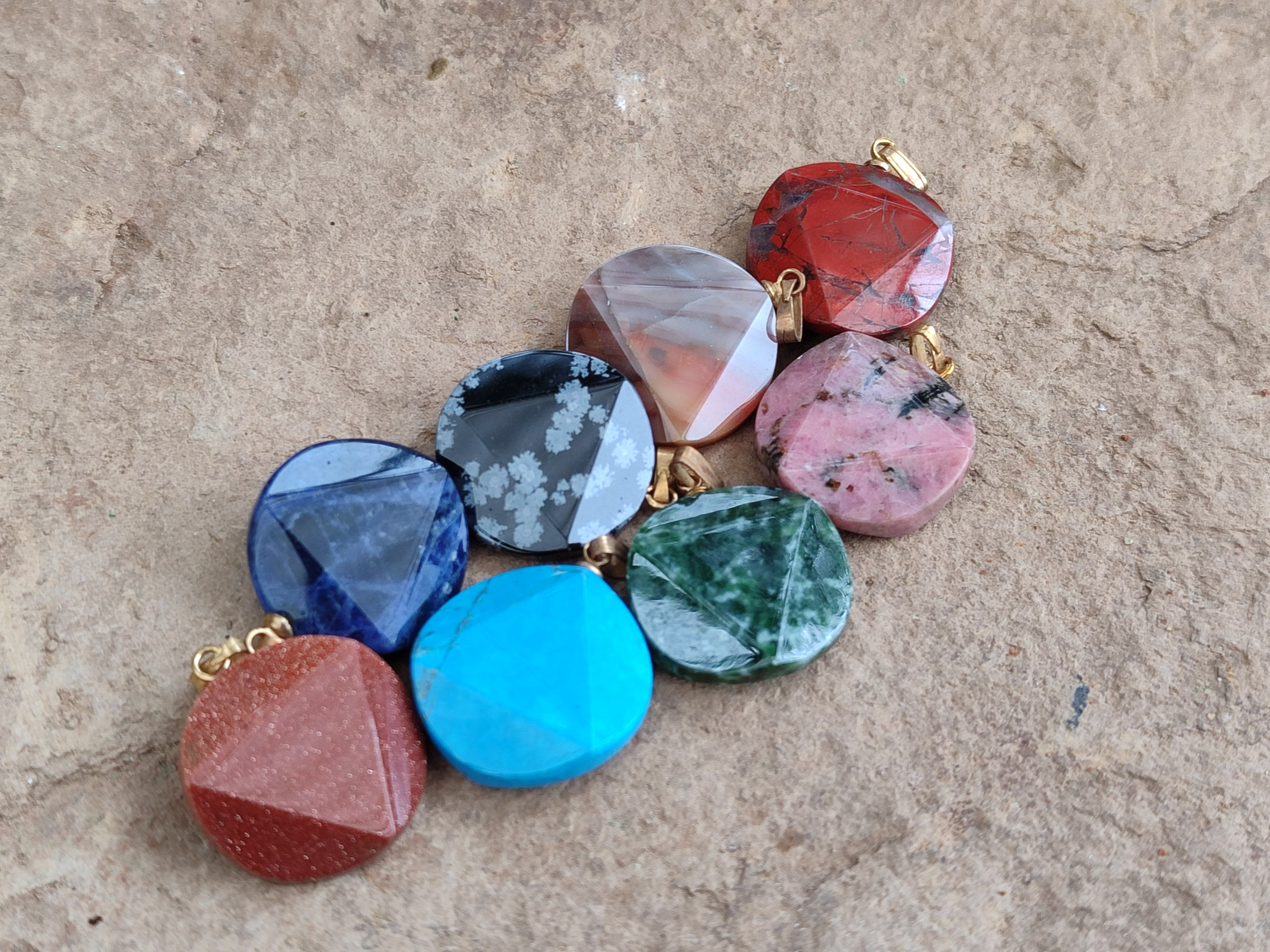 Hand Made Box Set of 12 Mixed Gemstone Faceted Satellite Pendants - Sold Per Box - From Southern Africa - Toprock Gemstones and Minerals 