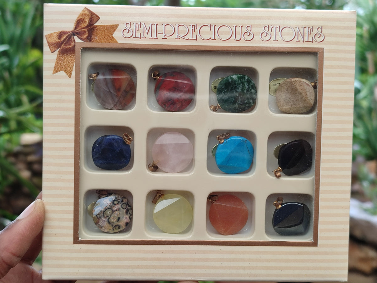 Hand Made Box Set of 12 Mixed Gemstone Faceted Satellite Pendants - Sold Per Box - From Southern Africa - Toprock Gemstones and Minerals 