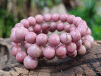 Polished Pink Rhodonite Beaded Clip On Bracelet - Sold Per Item - From Madagascar - Toprock Gemstones and Minerals 