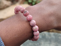 Polished Pink Rhodonite Beaded Clip On Bracelet - Sold Per Item - From Madagascar - Toprock Gemstones and Minerals 