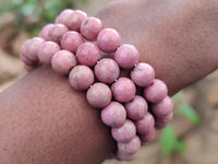 Polished Pink Rhodonite Beaded Clip On Bracelet - Sold Per Item - From Madagascar - Toprock Gemstones and Minerals 