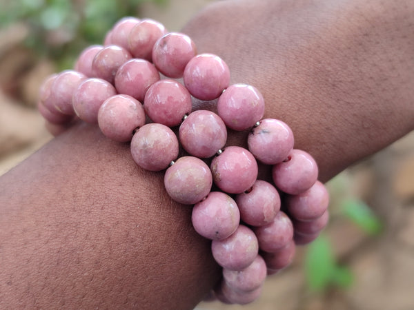 Polished Pink Rhodonite Beaded Clip On Bracelet - Sold Per Item - From Madagascar - Toprock Gemstones and Minerals 