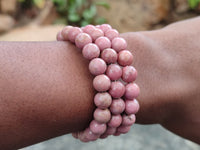 Polished Pink Rhodonite Beaded Clip On Bracelet - Sold Per Item - From Madagascar - Toprock Gemstones and Minerals 