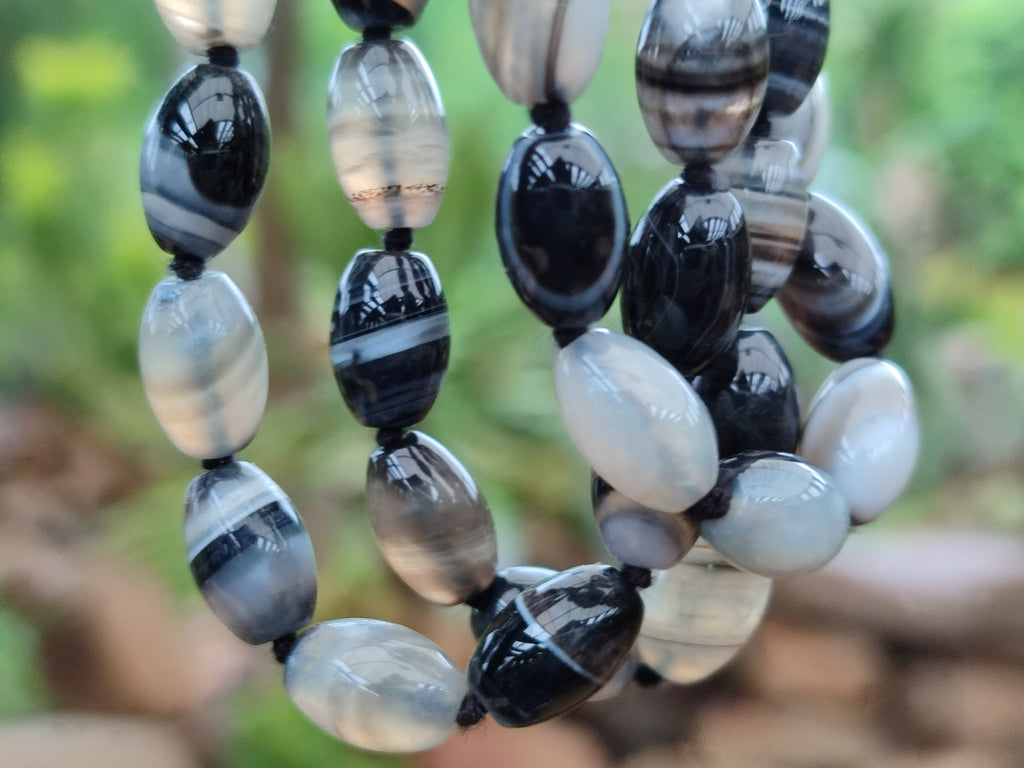 Polished Striped Botswana Agate Barrel Bead Necklace - Sold Per Item- From Botswana - Toprock Gemstones and Minerals 