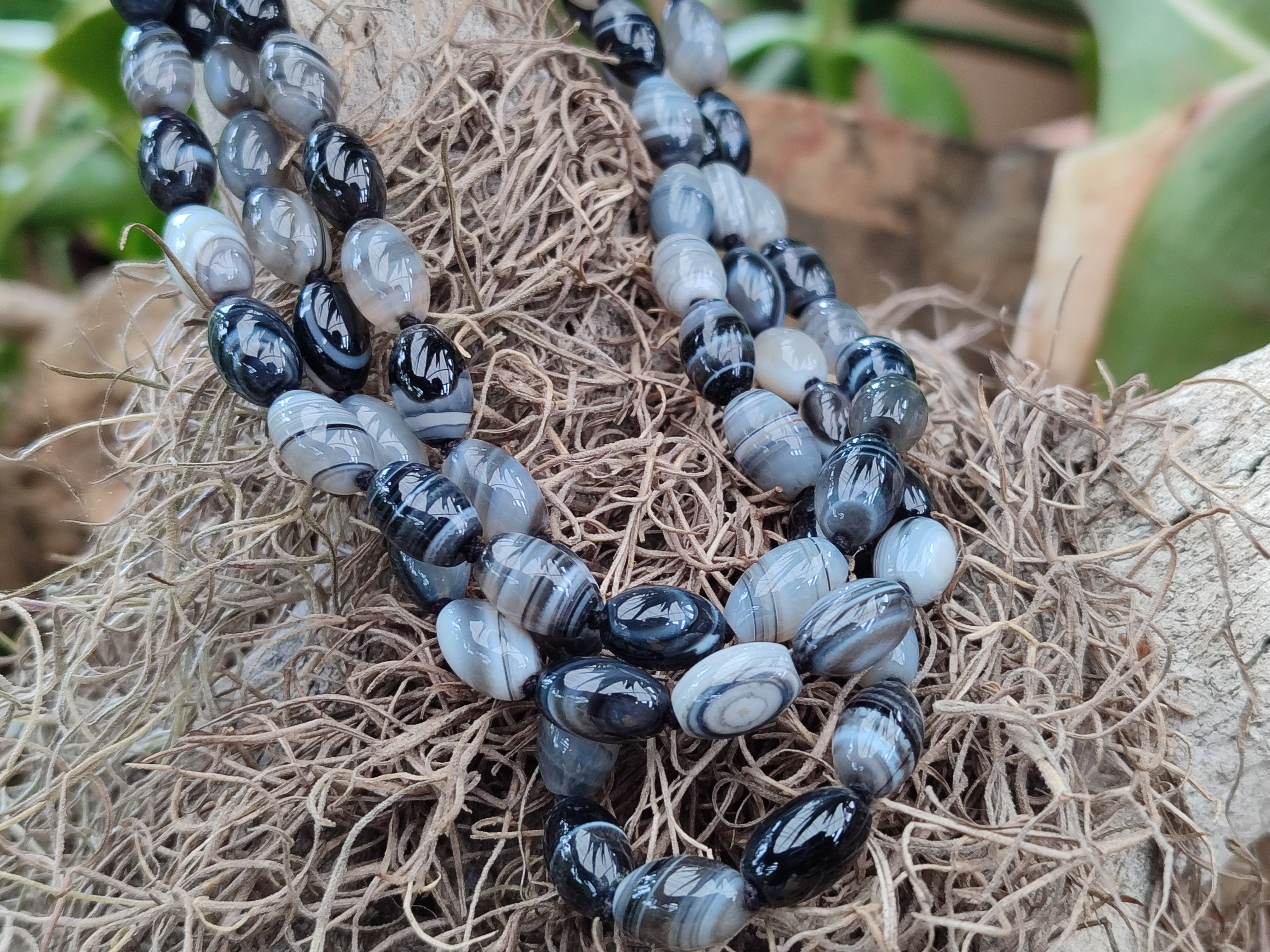Polished Striped Botswana Agate Barrel Bead Necklace - Sold Per Item- From Botswana - Toprock Gemstones and Minerals 