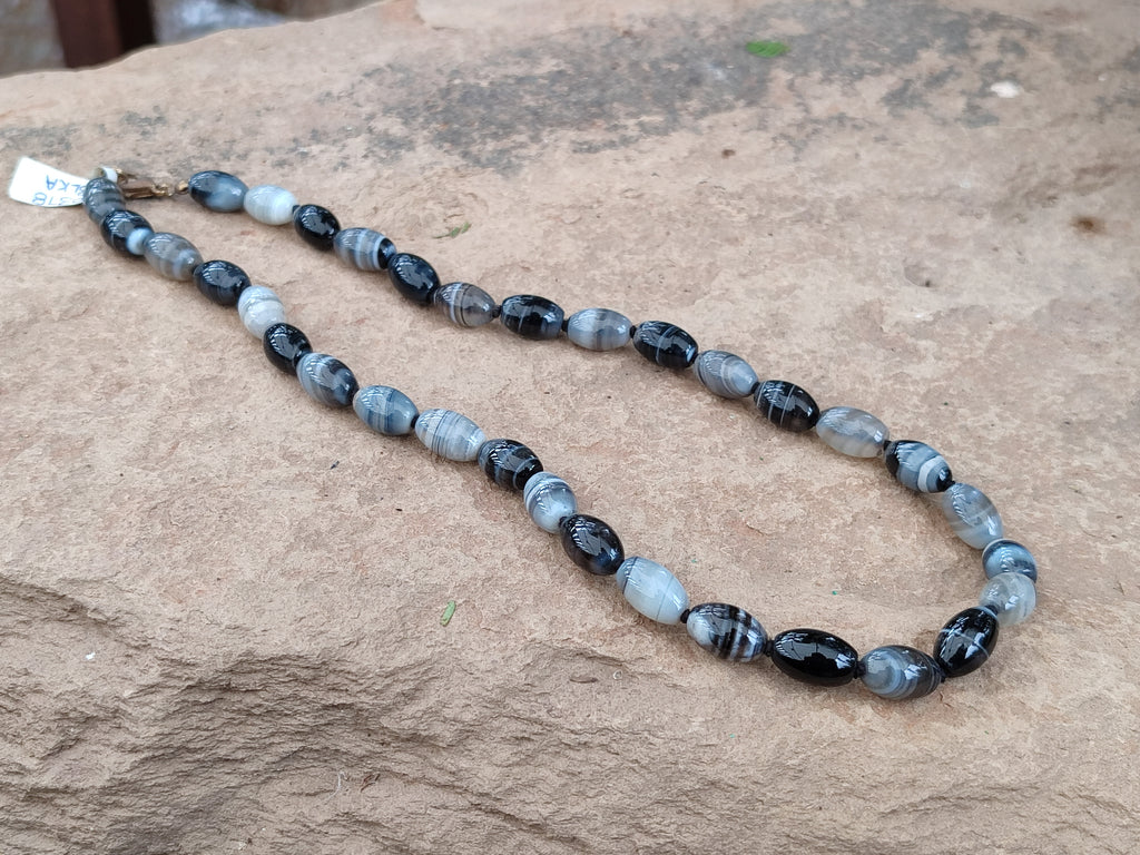 Polished Striped Botswana Agate Barrel Bead Necklace - Sold Per Item- From Botswana - Toprock Gemstones and Minerals 