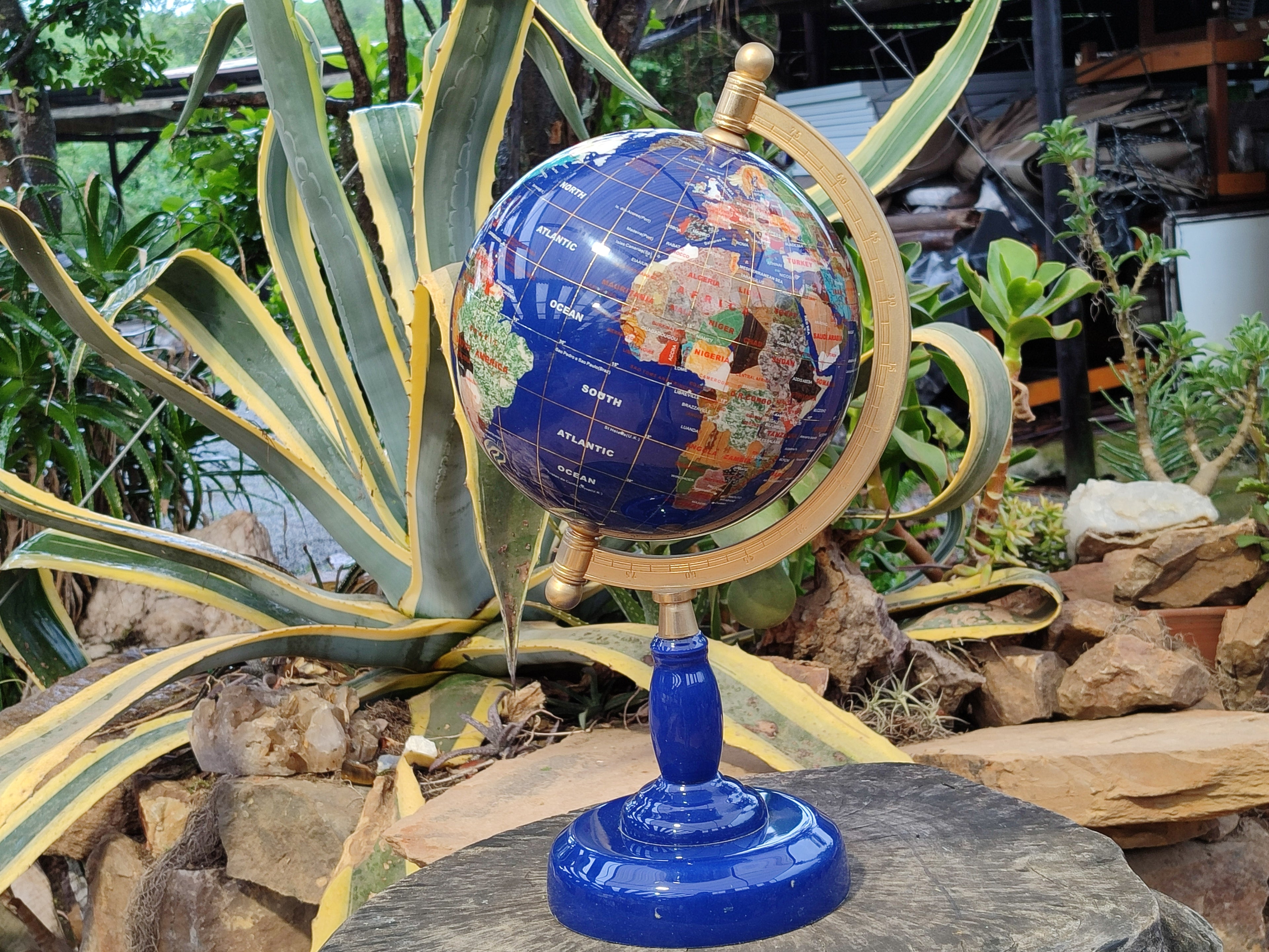 Hand Made Mixed Gemstone World Globe x 1 From China - Toprock Gemstones and Minerals 