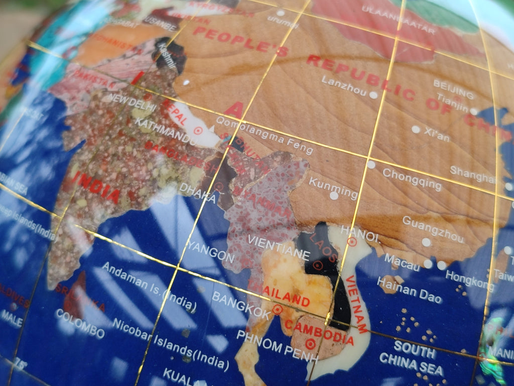 Hand Made Mixed Gemstone World Globe x 1 From China - Toprock Gemstones and Minerals 