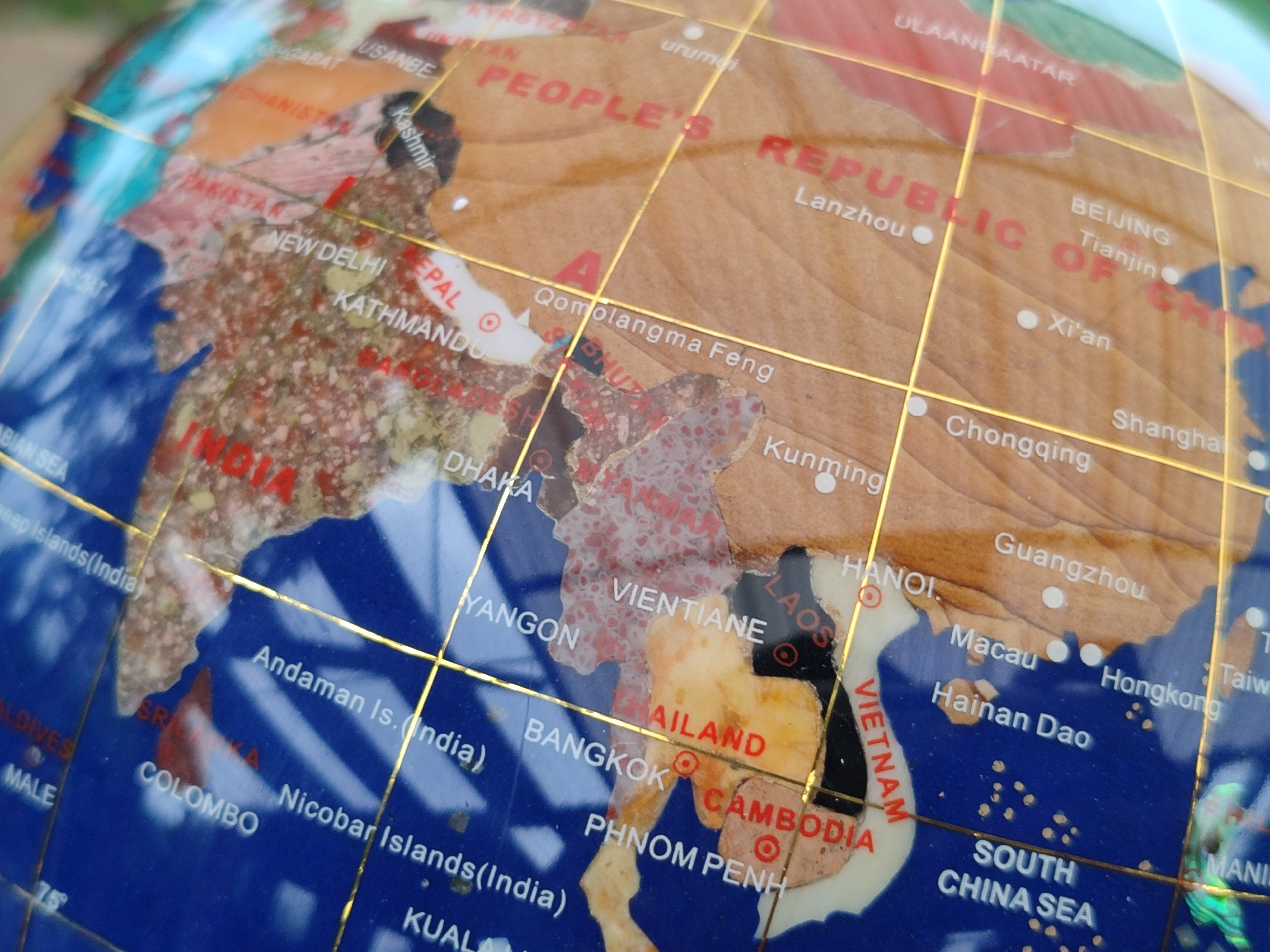 Hand Made Mixed Gemstone World Globe x 1 From China - Toprock Gemstones and Minerals 