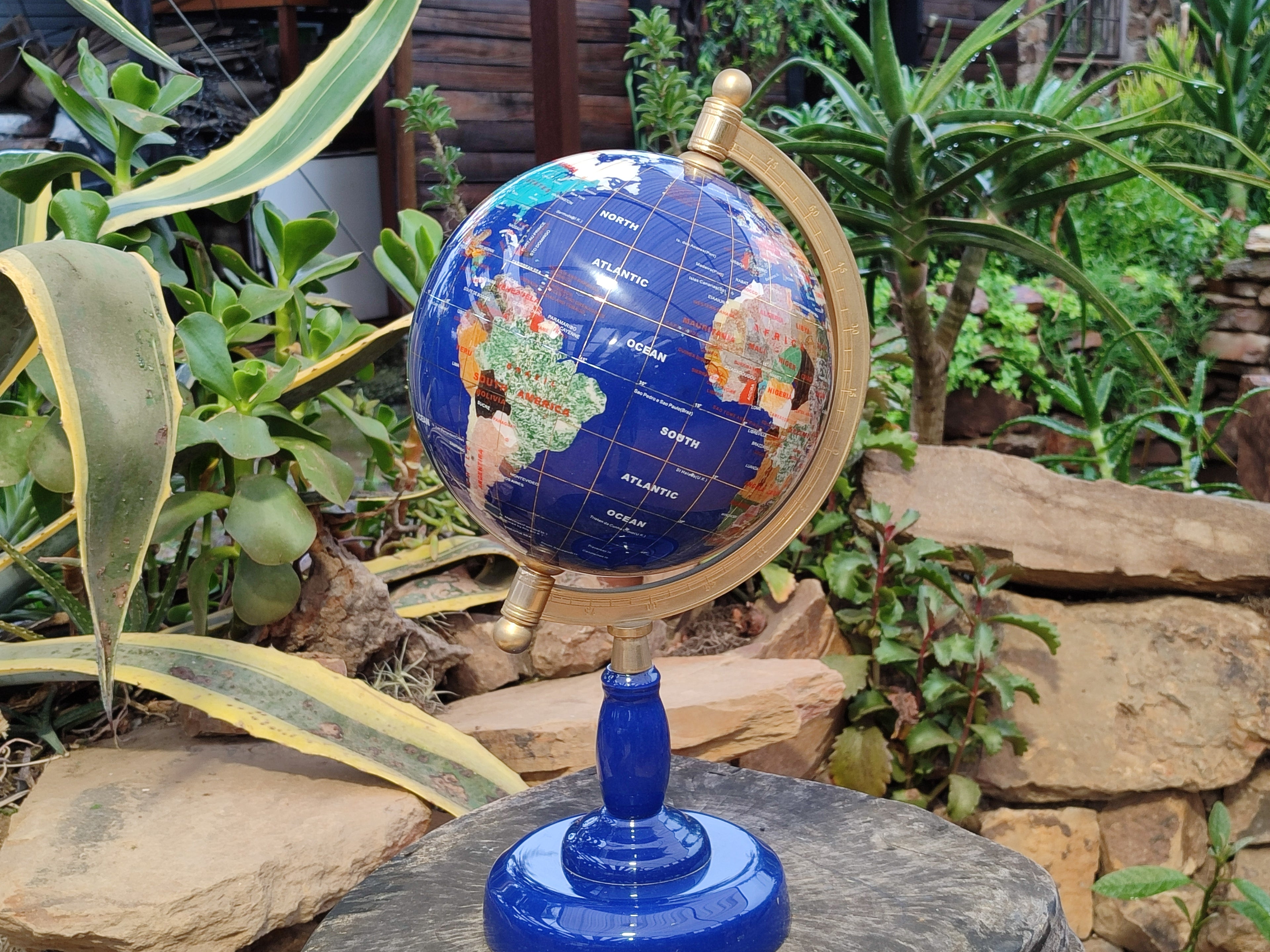 Hand Made Mixed Gemstone World Globe x 1 From China - Toprock Gemstones and Minerals 