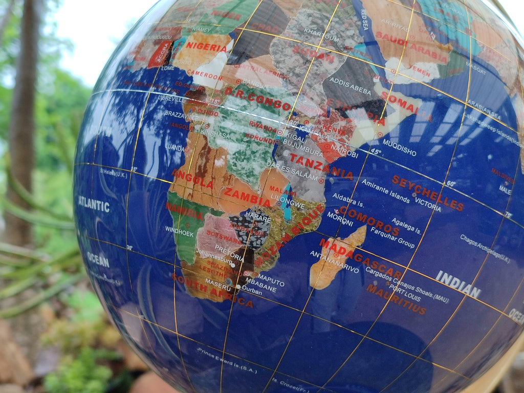 Hand Made Mixed Gemstone World Globe x 1 From China - Toprock Gemstones and Minerals 